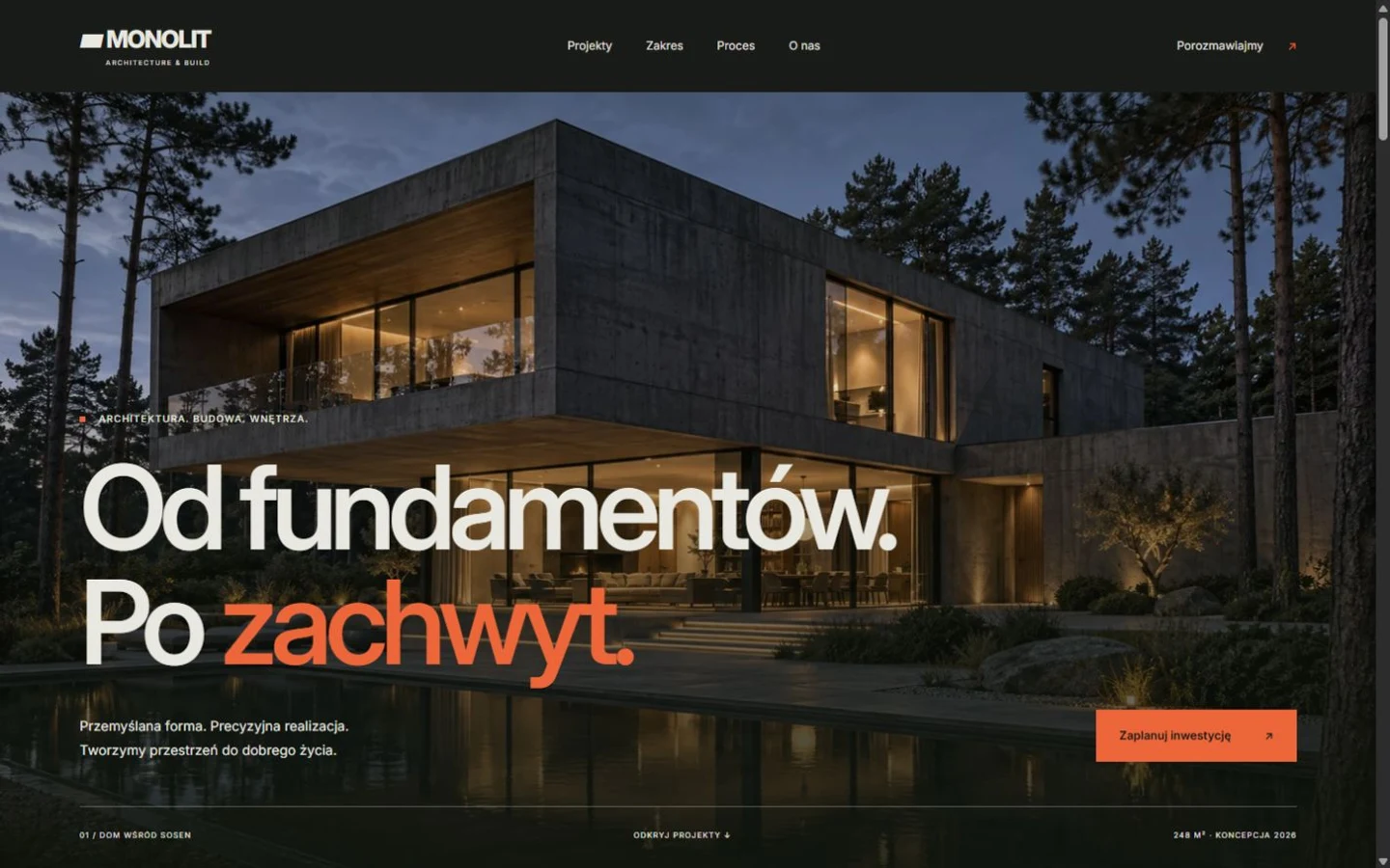 Przykład strony firmy budowlanej MONOLIT: nowoczesna architektura i prezentacja oferty